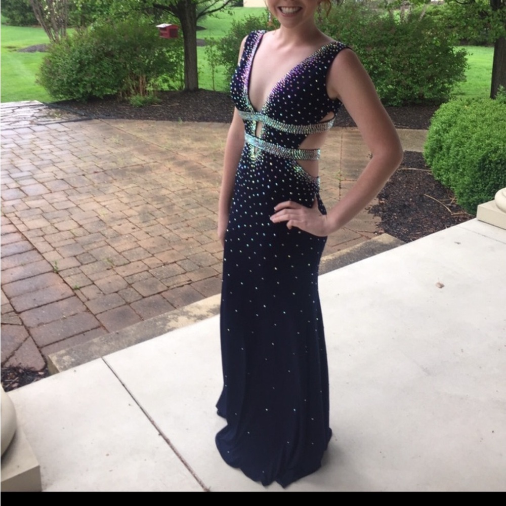 Jovani Navy Blue Dress with Rhinestone Embellishments - Picture 6 of 6